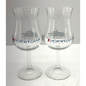 Set of 2 NCL Norwegian Cruise Line Hurricane Clear Glass Wine Cocktail Barware